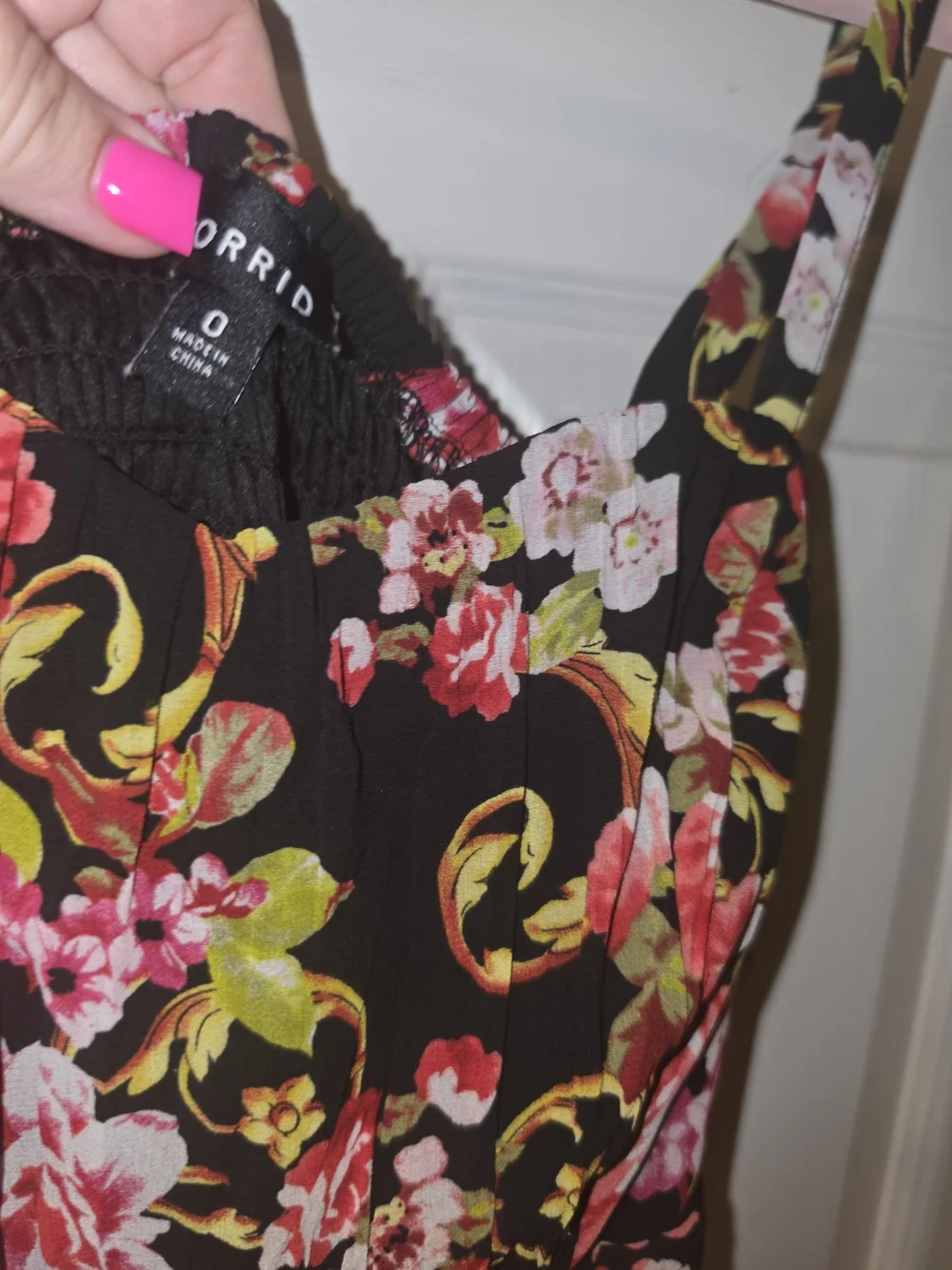 torrid Black Floral Midi Dress with Pink & Green Flowers Size 0 12 14 Sexy Date